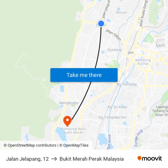 Jalan Jelapang, 12 to Bukit Merah Perak Malaysia map