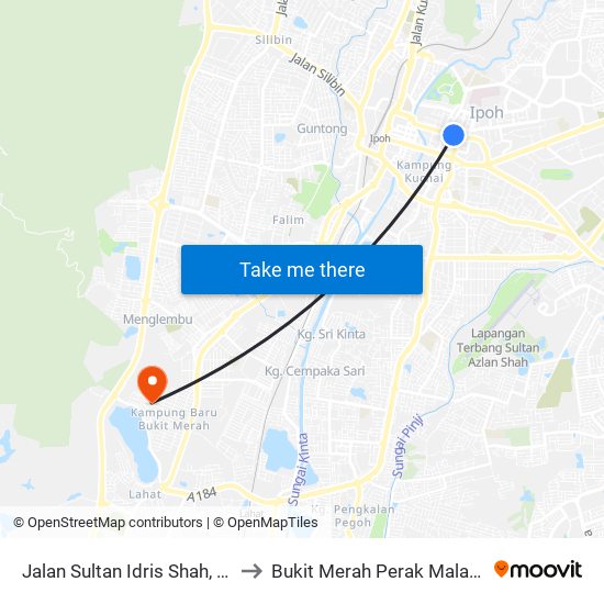 Jalan Sultan Idris Shah, 166 to Bukit Merah Perak Malaysia map