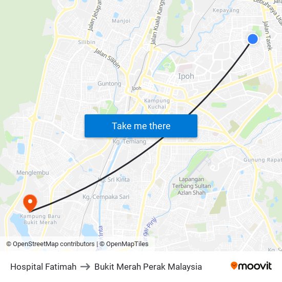 Hospital Fatimah to Bukit Merah Perak Malaysia map