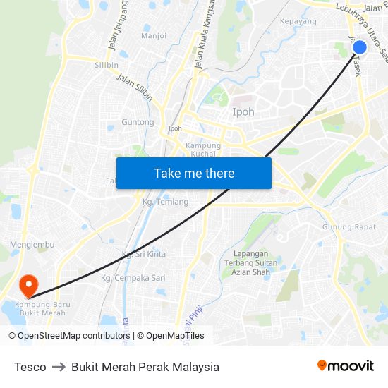 Tesco to Bukit Merah Perak Malaysia map