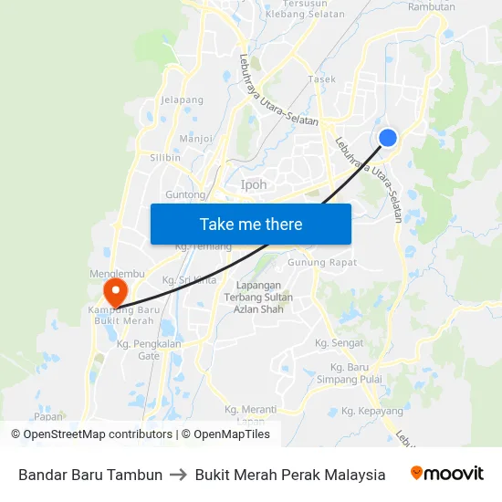 Bandar Baru Tambun to Bukit Merah Perak Malaysia map