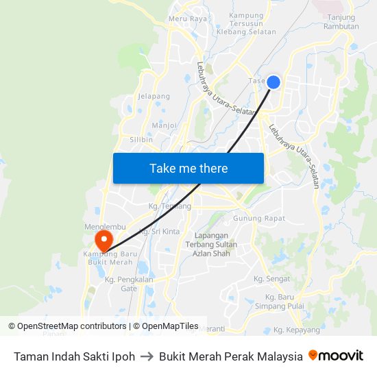 Taman Indah Sakti Ipoh to Bukit Merah Perak Malaysia map