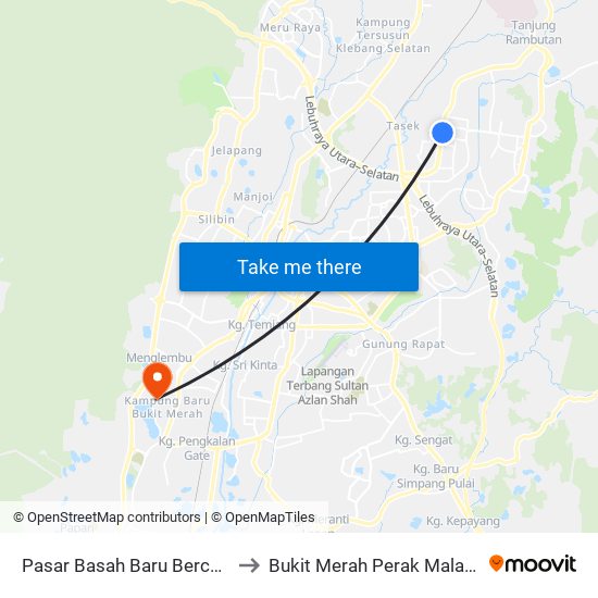 Pasar Basah Baru Bercham to Bukit Merah Perak Malaysia map