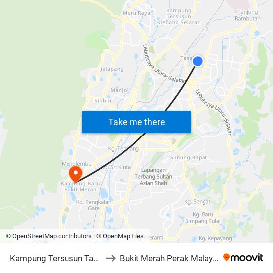 Kampung Tersusun Tasek to Bukit Merah Perak Malaysia map