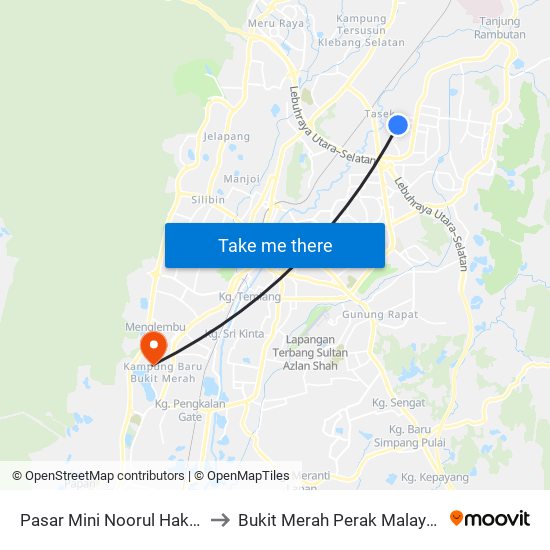 Pasar Mini Noorul Hakim to Bukit Merah Perak Malaysia map