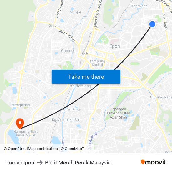Taman Ipoh to Bukit Merah Perak Malaysia map