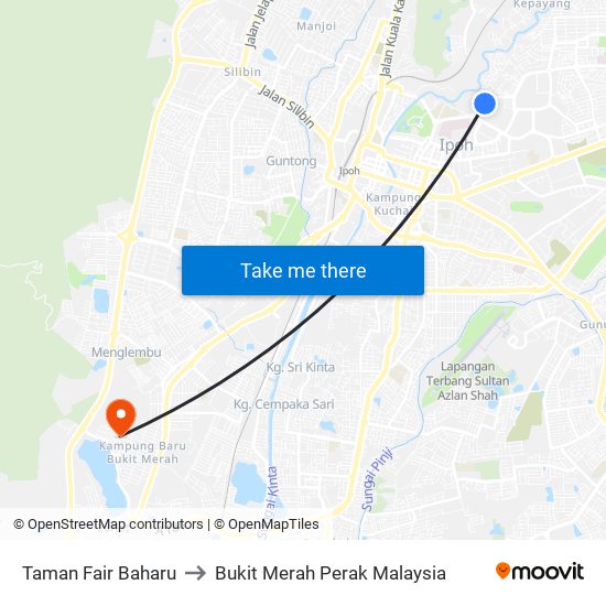 Taman Fair Baharu to Bukit Merah Perak Malaysia map