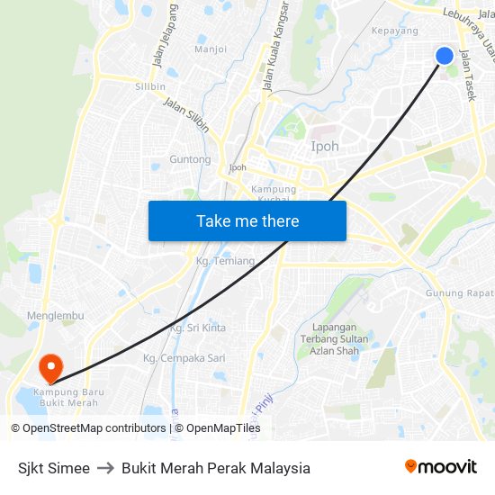 Sjkt Simee to Bukit Merah Perak Malaysia map