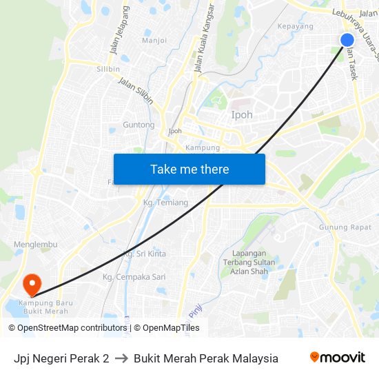 Jpj Negeri Perak 2 to Bukit Merah Perak Malaysia map