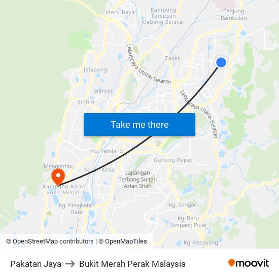 Pakatan Jaya to Bukit Merah Perak Malaysia map