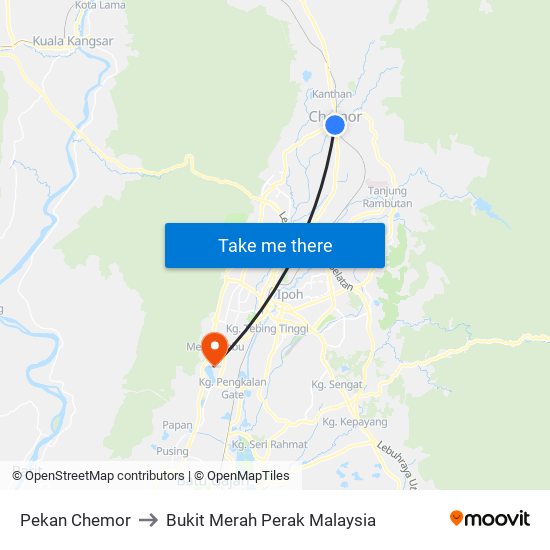 Pekan Chemor to Bukit Merah Perak Malaysia map