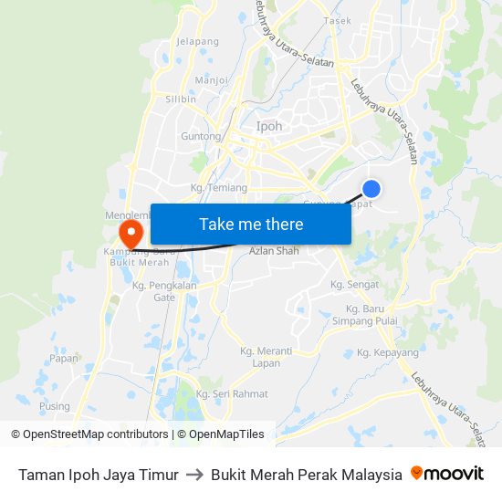 Taman Ipoh Jaya Timur to Bukit Merah Perak Malaysia map