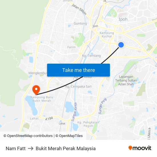 Nam Fatt to Bukit Merah Perak Malaysia map