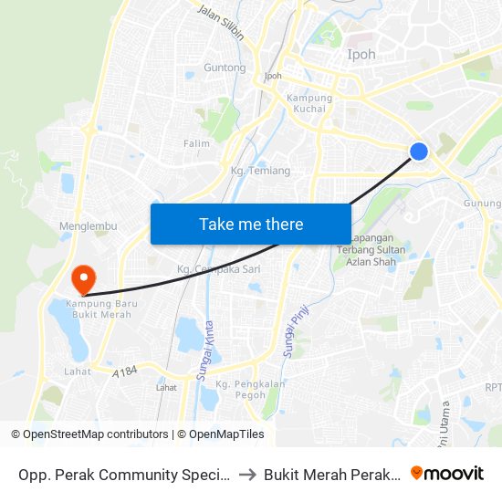 Opp. Perak Community Specialist Hospital to Bukit Merah Perak Malaysia map