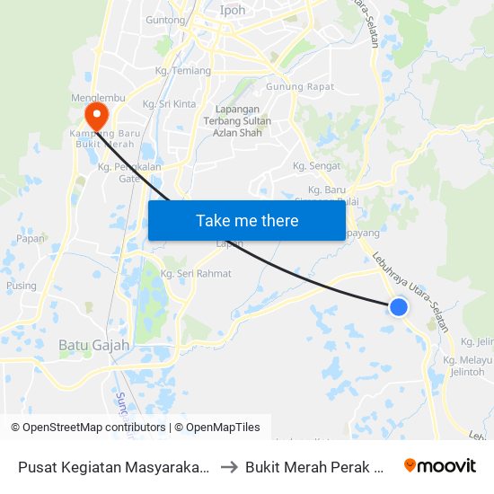 Pusat Kegiatan Masyarakat Gopeng to Bukit Merah Perak Malaysia map