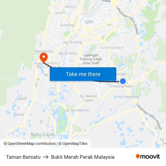 Taman Bersatu to Bukit Merah Perak Malaysia map