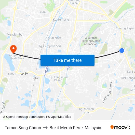 Taman Song Choon to Bukit Merah Perak Malaysia map