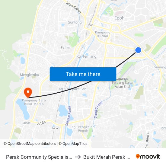 Perak Community Specialist Hospital to Bukit Merah Perak Malaysia map