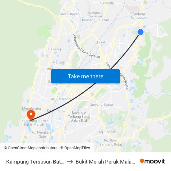 Kampung Tersusun Batu 8 to Bukit Merah Perak Malaysia map