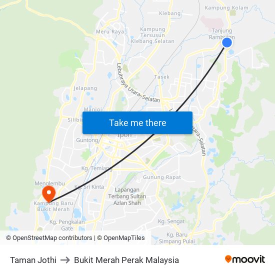 Taman Jothi to Bukit Merah Perak Malaysia map