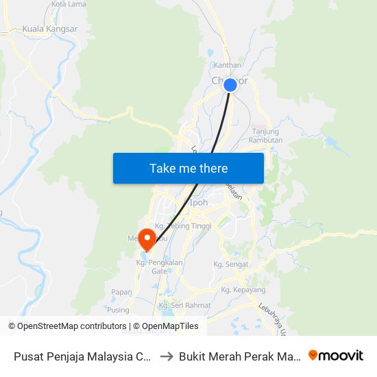 Pusat Penjaja Malaysia Chemor to Bukit Merah Perak Malaysia map