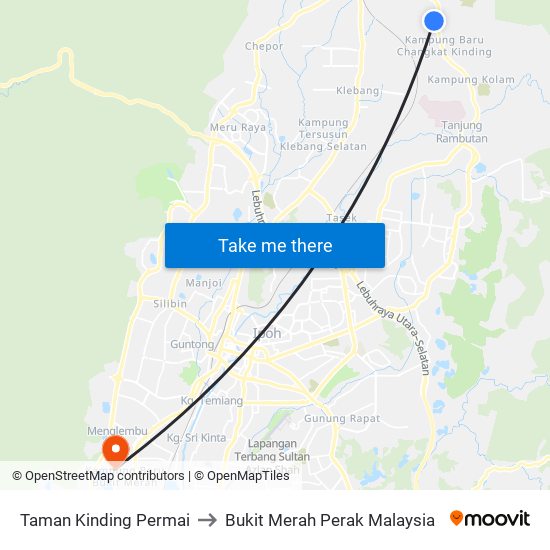 Taman Kinding Permai to Bukit Merah Perak Malaysia map