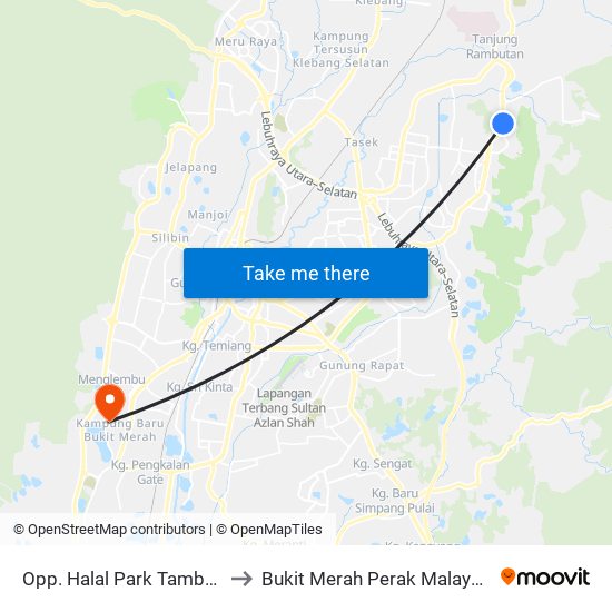 Opp. Halal Park Tambun to Bukit Merah Perak Malaysia map