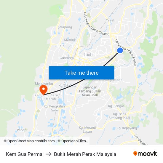 Kem Gua Permai to Bukit Merah Perak Malaysia map