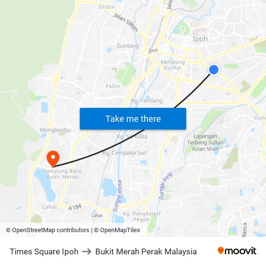 Times Square Ipoh to Bukit Merah Perak Malaysia map