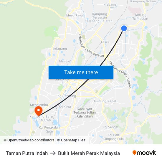 Taman Putra Indah to Bukit Merah Perak Malaysia map