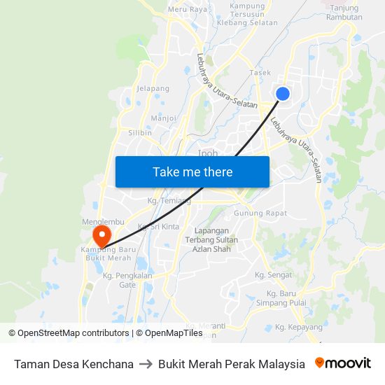 Taman Desa Kenchana to Bukit Merah Perak Malaysia map