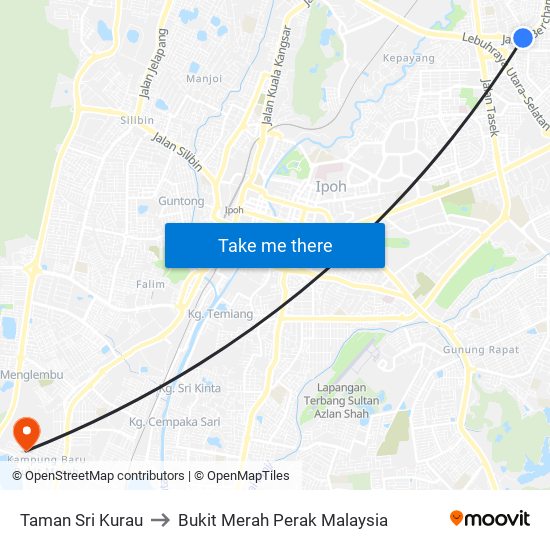 Taman Sri Kurau to Bukit Merah Perak Malaysia map