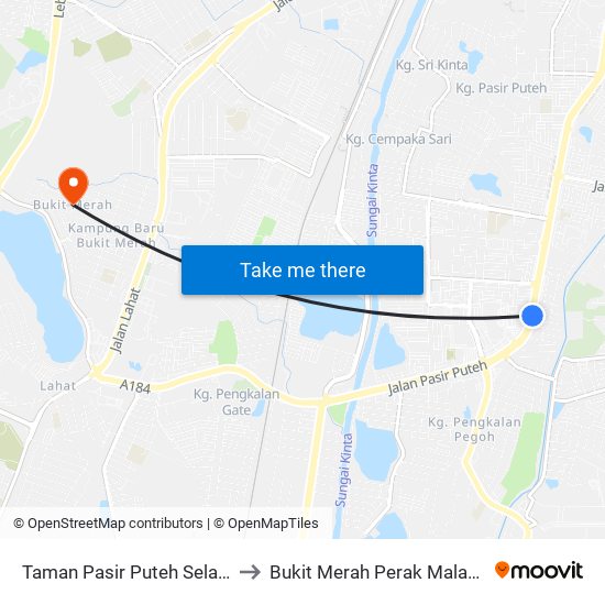 Taman Pasir Puteh Selatan to Bukit Merah Perak Malaysia map