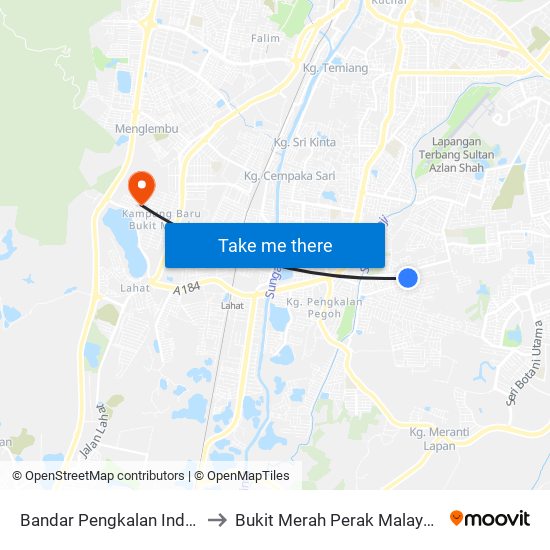 Bandar Pengkalan Indah to Bukit Merah Perak Malaysia map