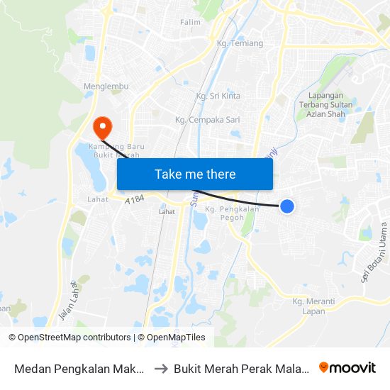 Medan Pengkalan Makmur to Bukit Merah Perak Malaysia map