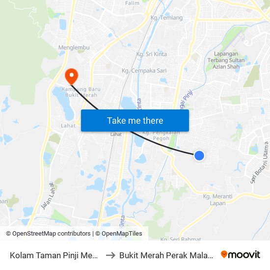 Kolam Taman Pinji Mewah to Bukit Merah Perak Malaysia map