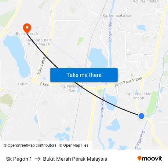 Sk Pegoh 1 to Bukit Merah Perak Malaysia map