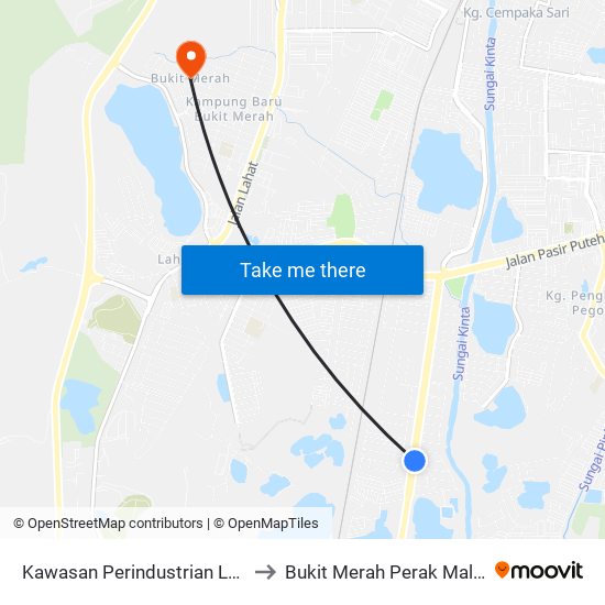 Kawasan Perindustrian Lahat 2 to Bukit Merah Perak Malaysia map