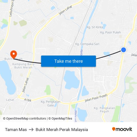 Taman Mas to Bukit Merah Perak Malaysia map