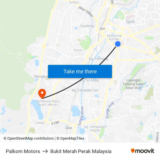 Palkom Motors to Bukit Merah Perak Malaysia map