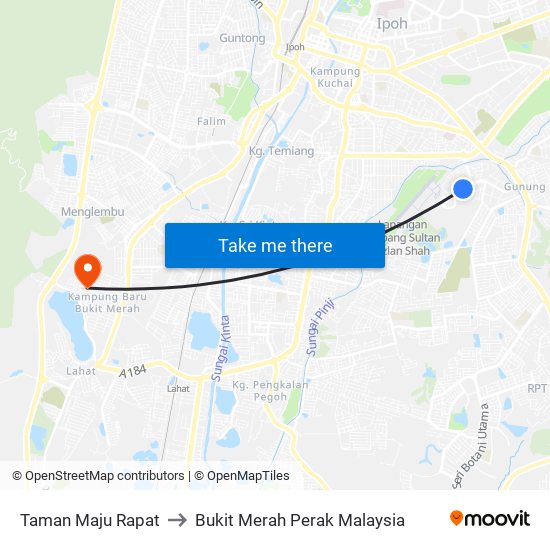 Taman Maju Rapat to Bukit Merah Perak Malaysia map