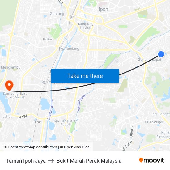 Taman Ipoh Jaya to Bukit Merah Perak Malaysia map