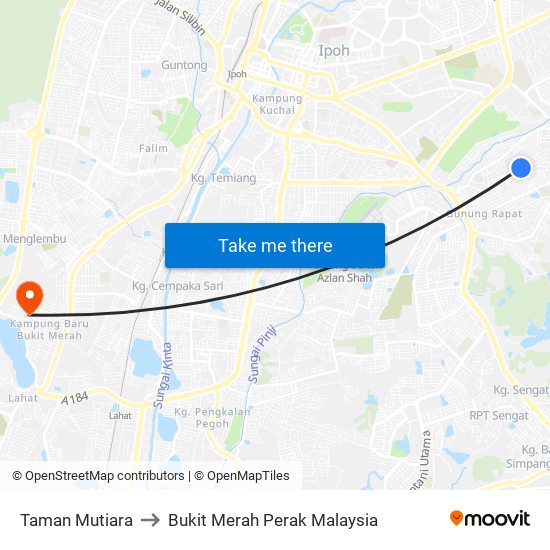 Taman Mutiara to Bukit Merah Perak Malaysia map