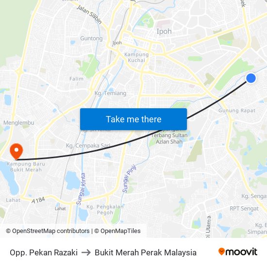 Opp. Pekan Razaki to Bukit Merah Perak Malaysia map