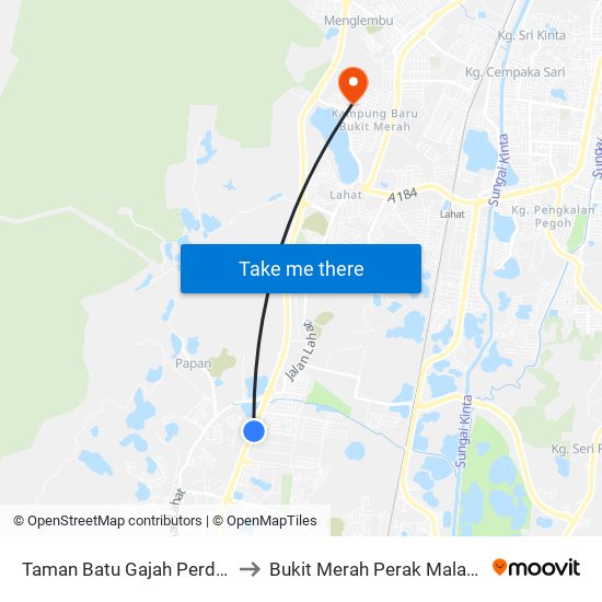 Taman Batu Gajah Perdana to Bukit Merah Perak Malaysia map