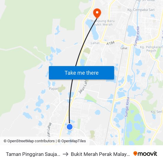 Taman Pinggiran Saujana to Bukit Merah Perak Malaysia map