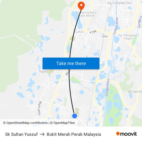 Sk Sultan Yussuf to Bukit Merah Perak Malaysia map