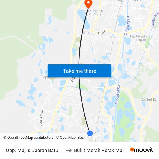 Opp. Majlis Daerah Batu Gajah to Bukit Merah Perak Malaysia map