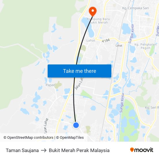 Taman Saujana to Bukit Merah Perak Malaysia map