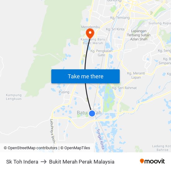 Sk Toh Indera to Bukit Merah Perak Malaysia map